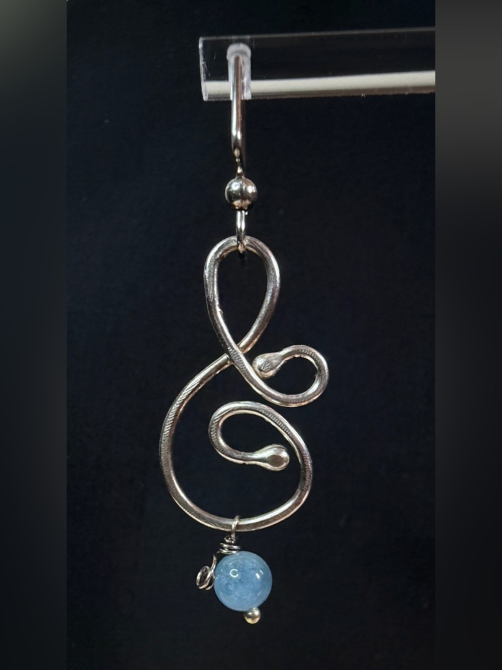 Sterling Silver Aquamarine Artisan Hand Crafted Dangle Earrings - Picture 3 of 8